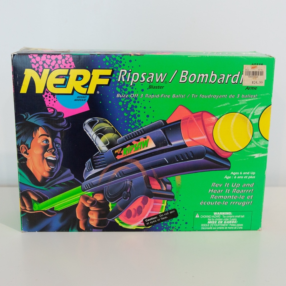 Vintage NERF Ripsaw / Bombardier Blaster (1994–1995) complete set original box